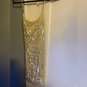 NBD X Nude and white beaded cocktail dress